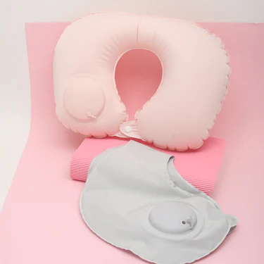 Inflatable Cooling Travel Neck Pillow- Pink and Grey