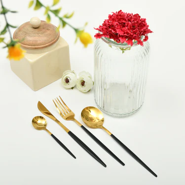 Luxe Black & Gold 4-Piece Flatware Set - Gold & Black