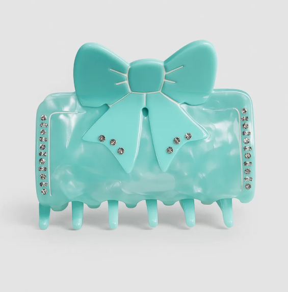 Blue Marble Effect Claw Clip with Blue Bow