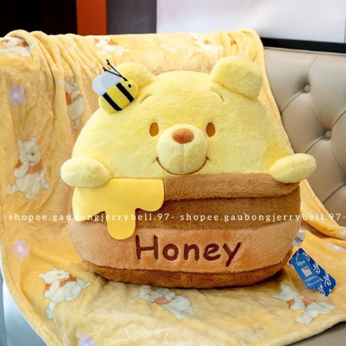 Honey Pooh Pillow + Microfibre Blanket