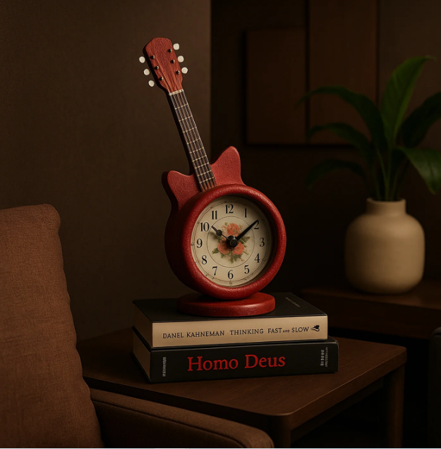 Vintage Charm Guitar-Inspired Table Clock