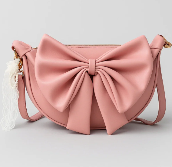 Round Bow Sling Bag - Baby Pink
