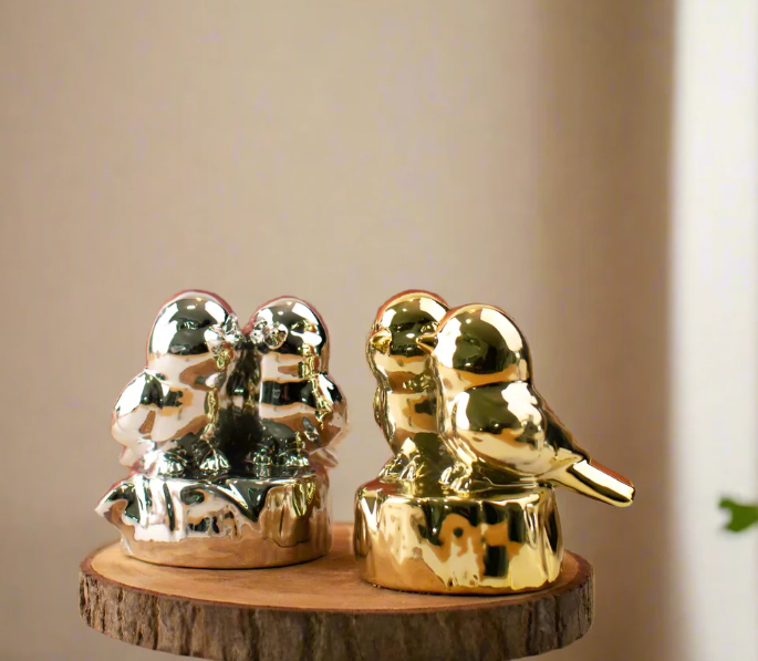 Radiant Gold & Silver Birds Figurine