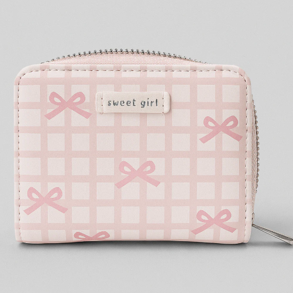 Pink Bow Gingham Card Holder