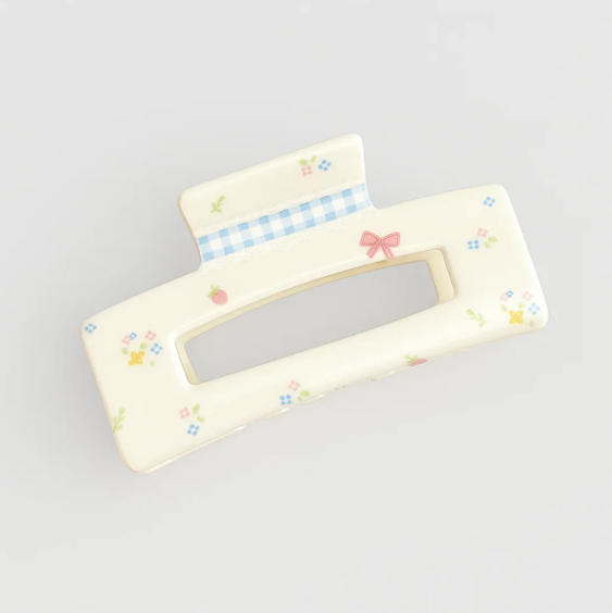 Gingham Stripe with Flowers Claw Clip