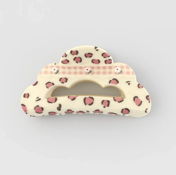 Leopard Print with Gingham Strip Claw Clip