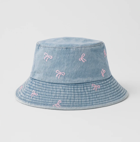 Washed Blue Bucket Hat with Bows