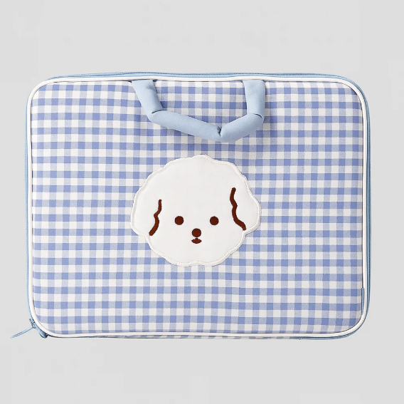 Blue Gingham Dog Laptop Bag