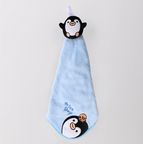 Penguin Plush Towel Blue