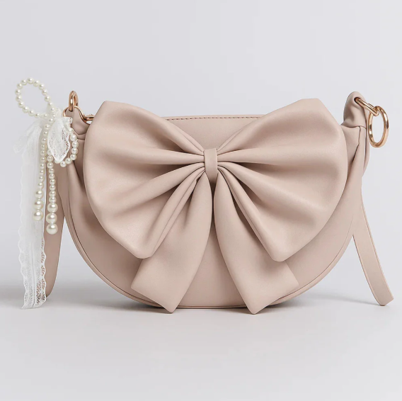 Round Bow Sling Bag - Beige