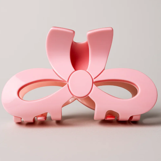 Pink Bow Shaped Solid Claw Clip