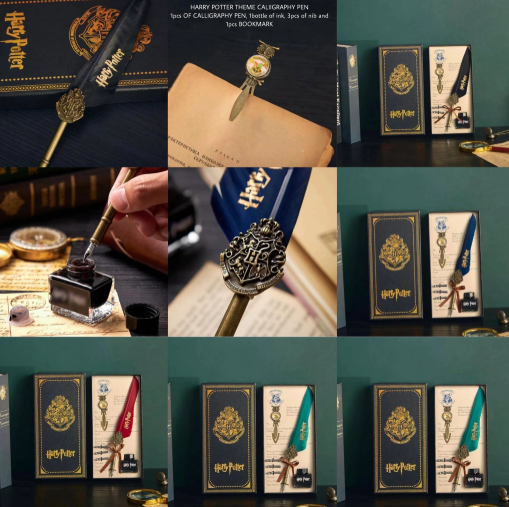 Hp Feather Fountain Pen with Ink Pot & Bookmark