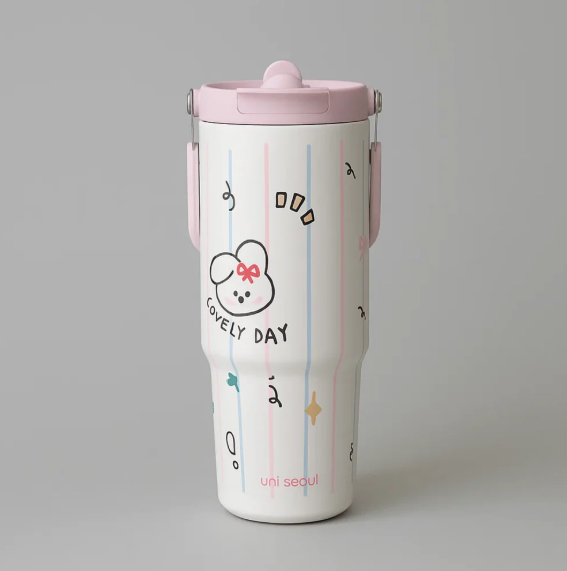 Pink-Blue striped Happy Bunny stainless steel Tumbler