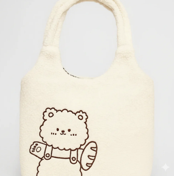 Toastie bear White Furry Tote Bag