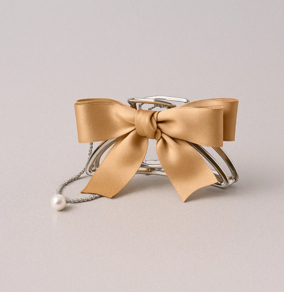 Ribbon Clawclips with Butterfly Tassels Brown