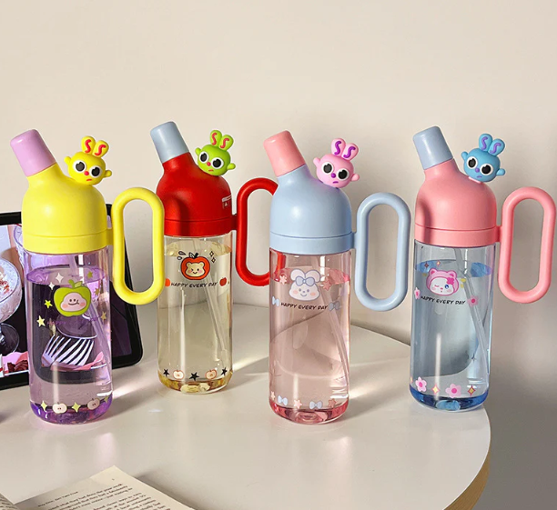 Cartoon Portable Bottle | Double Mouth with Straw & Handle - 800ml