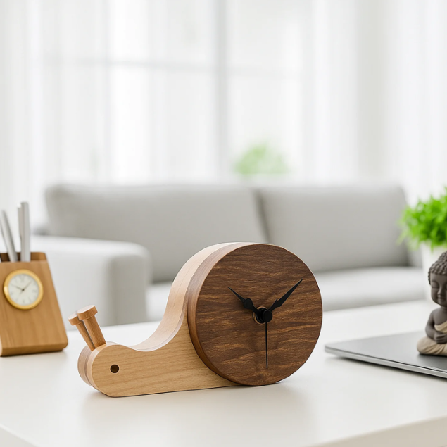 Wooden Snail Table Clock
