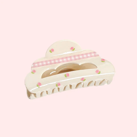 Gingham and Flowers Claw Clip