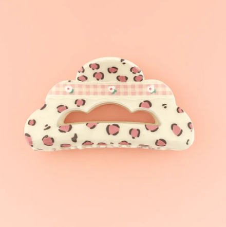 Leopard Print with Gingham Strip Claw Clip