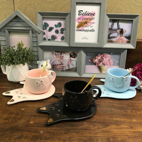 Cat Fish Coffee Cup with Plate