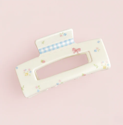 Gingham Stripe with Flowers Claw Clip
