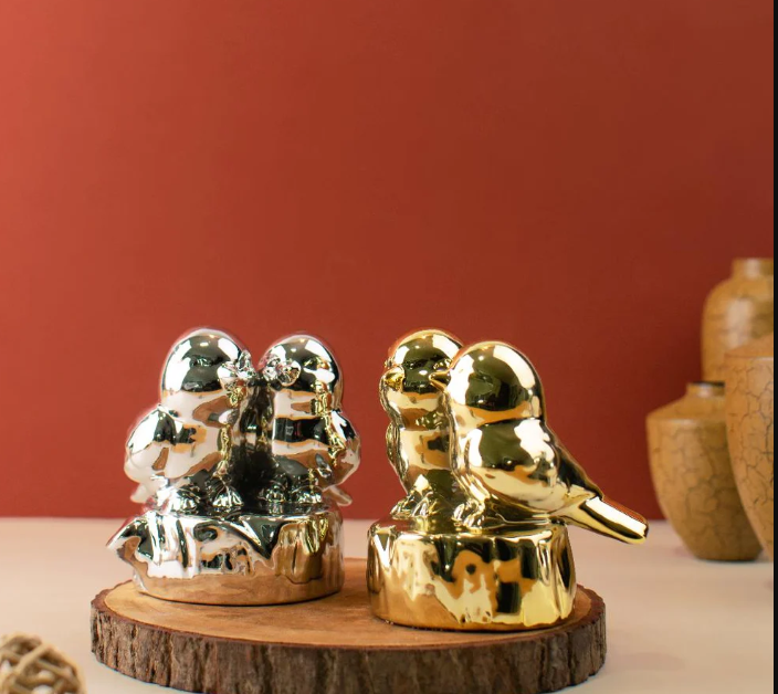 Radiant Gold & Silver Birds Figurine
