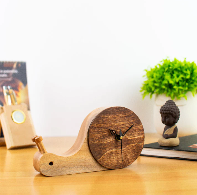 Wooden Snail Table Clock