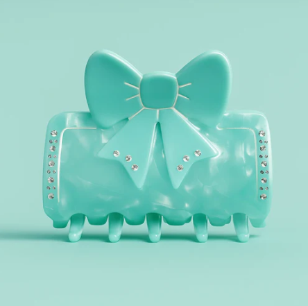 Blue Marble Effect Claw Clip with Blue Bow