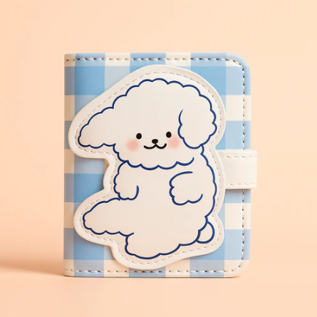 Happy Puppy Blue Gingham Wallet