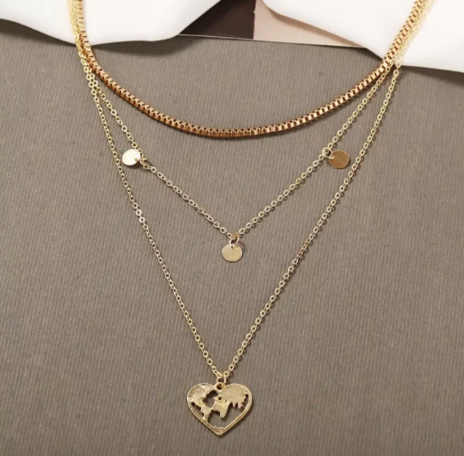 Heart Globe 3 Layer Necklace