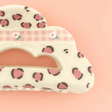 Leopard Print with Gingham Strip Claw Clip