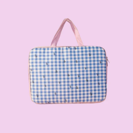 Blue Gingham Capybara Laptop Bag