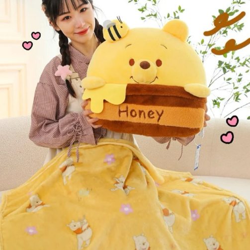 Honey Pooh Pillow + Microfibre Blanket