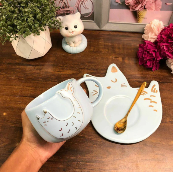 Cat Fish Coffee Cup with Plate