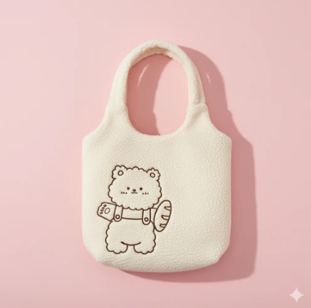 Toastie bear White Furry Tote Bag