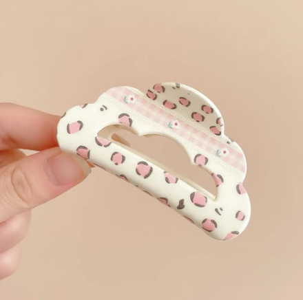 Leopard Print with Gingham Strip Claw Clip