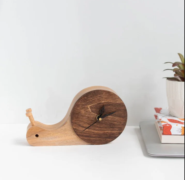 Wooden Snail Table Clock
