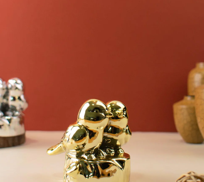 Radiant Gold & Silver Birds Figurine