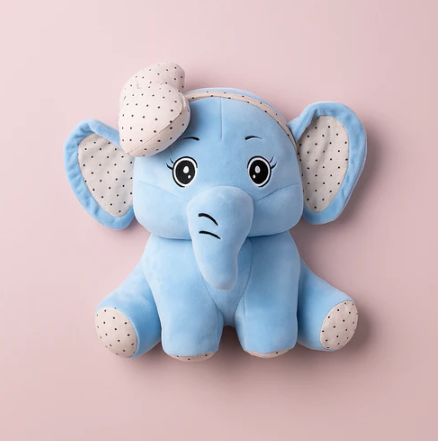 Bow Elephant Plush Toy Blue - Large