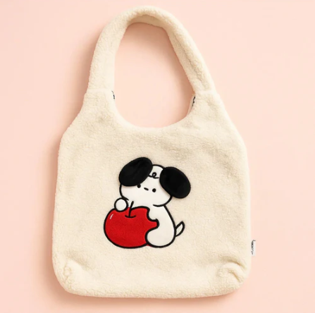 Red Apple Dog Furry Tote bag