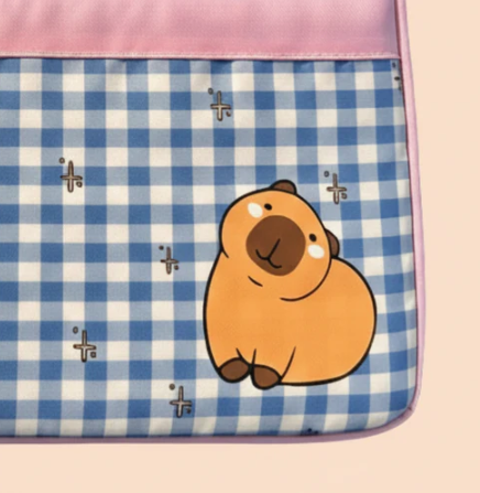 Blue Gingham Capybara Laptop Bag