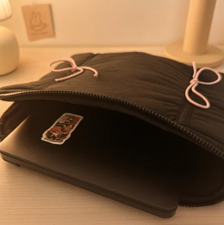 Black Puffed Bow Laptop Sleeve