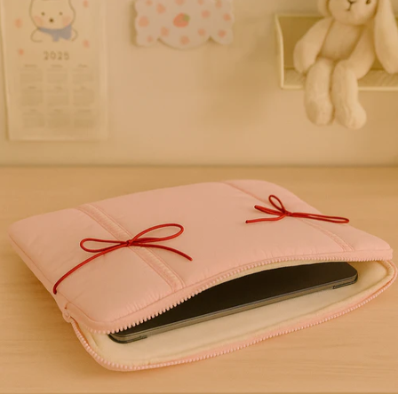 Pink Puffed Bow Laptop Sleeve