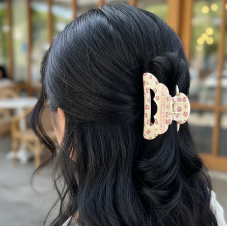 Leopard Print with Gingham Strip Claw Clip