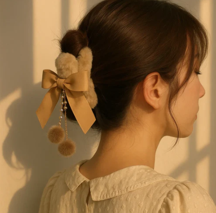 Fur Clawclips with Tassels Brown