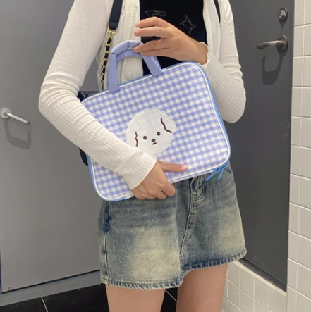 Blue Gingham Dog Laptop Bag
