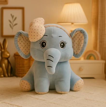 Bow Elephant Plush Toy Blue - Large