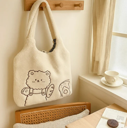 Toastie bear White Furry Tote Bag