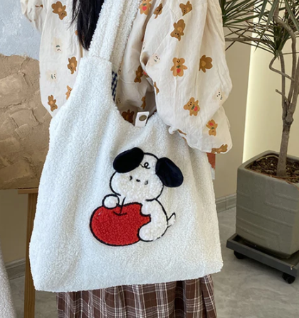 Red Apple Dog Furry Tote bag