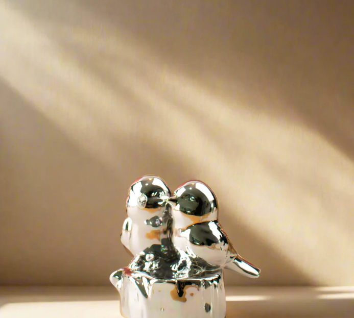 Radiant Gold & Silver Birds Figurine